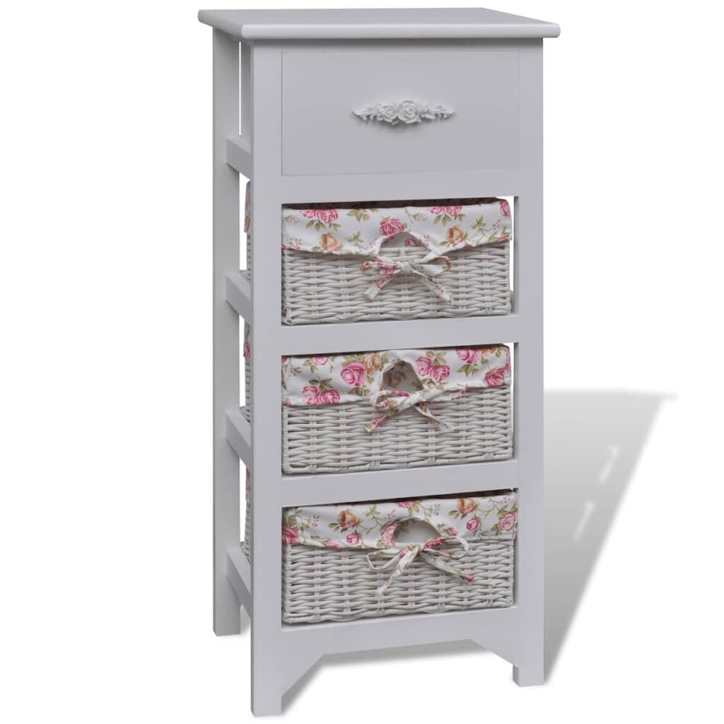 Cabinet with 1 Drawer and 3 Baskets White Wood Price