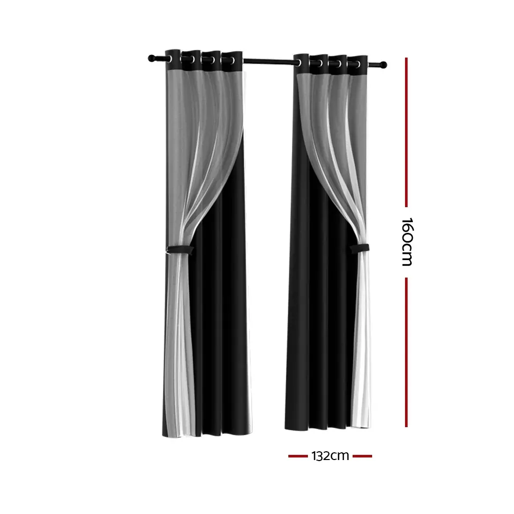 2X 132x160cm Blockout Sheer Curtains Black Price