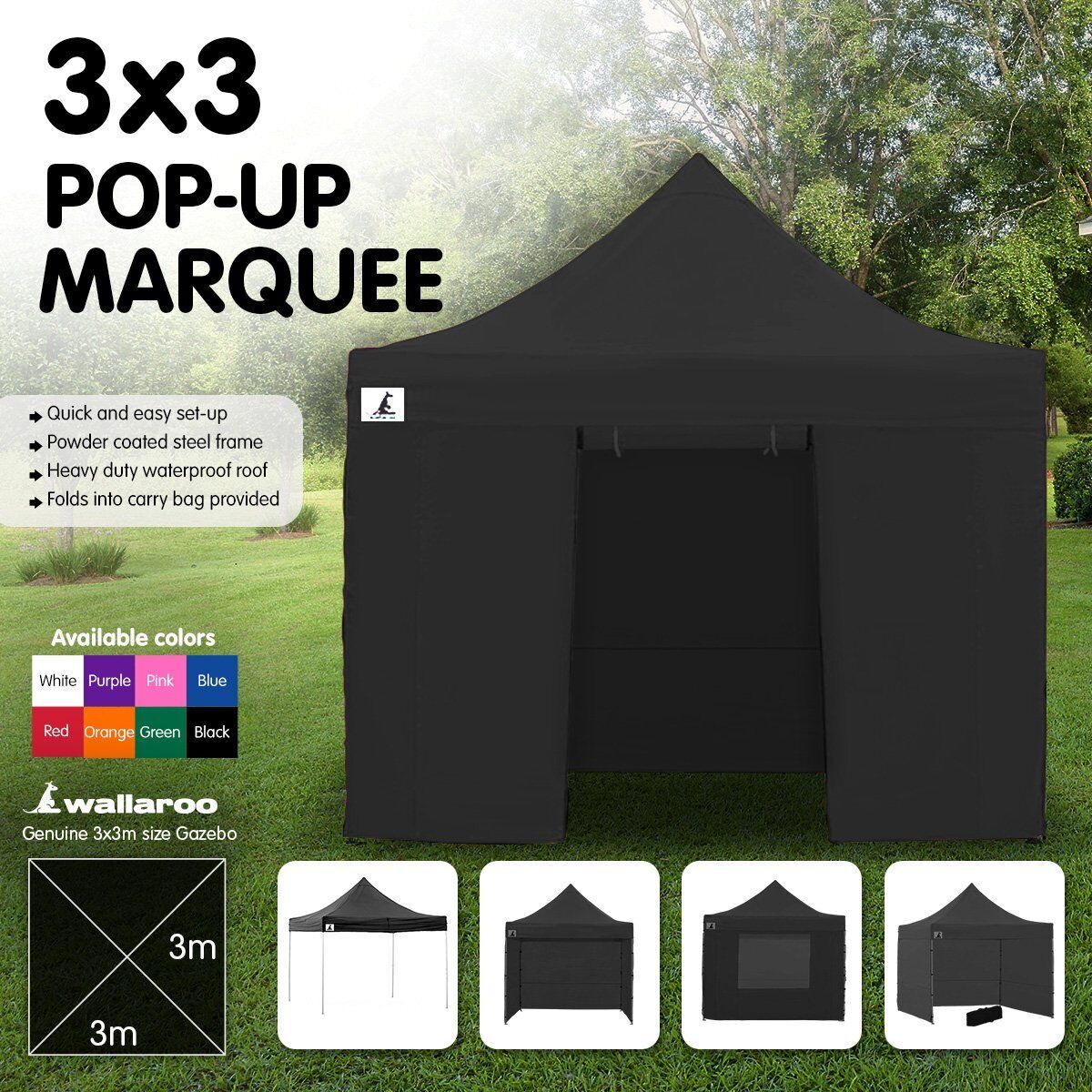 Gazebo Tent Marquee 3x3 PopUp Outdoor Wallaroo Price