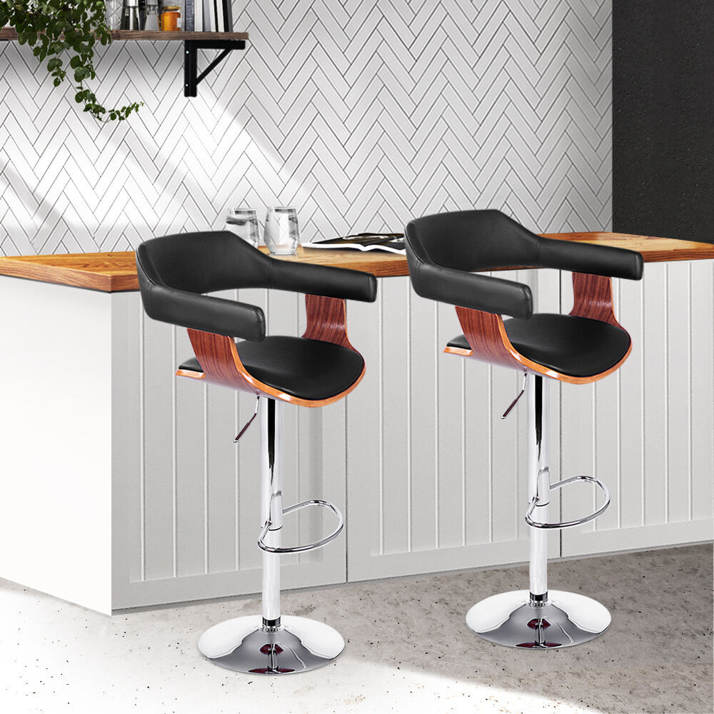 Bar Stools Gas Lift Leather w/Armrest Black Price