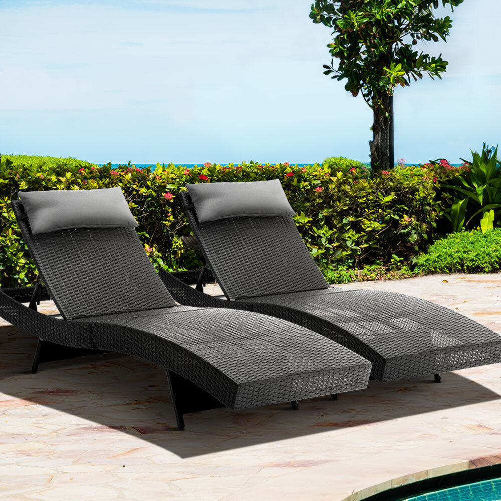 Sun Lounge Wicker Lounger Outdoor Furniture Beach Chair Garden Adjustable Black Price