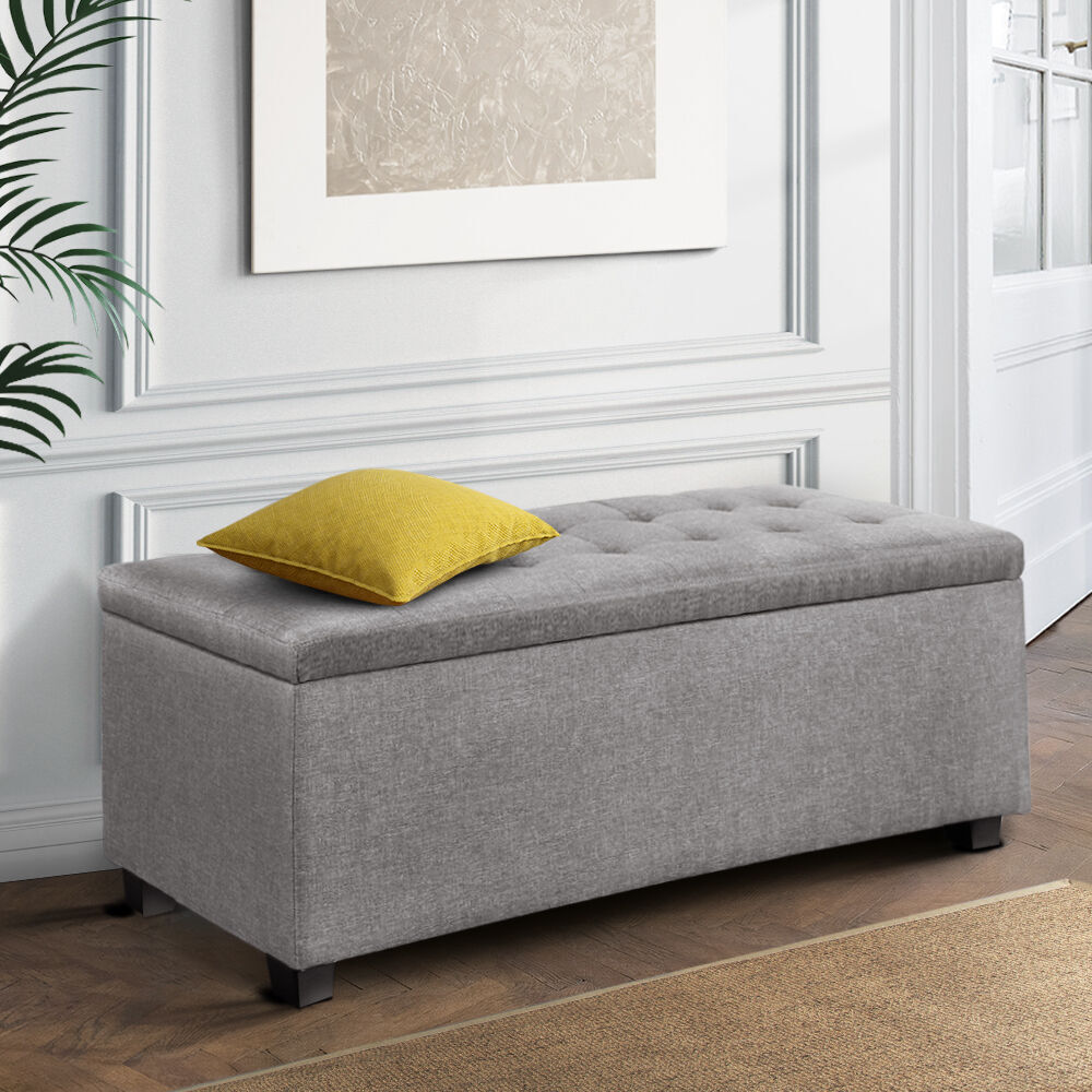 Storage Ottoman Blanket Box 97cm Linen Beige Price
