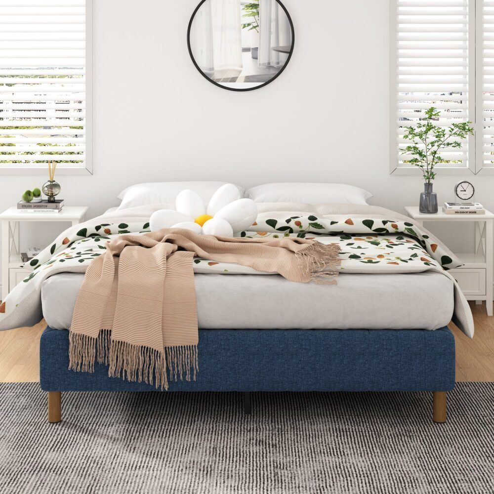 Metal Bed Frame Mattress Foundation Blue – Double Price