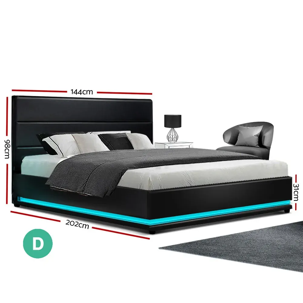 Benda LED Bed Frame PU Leather Gas Lift Storage Price
