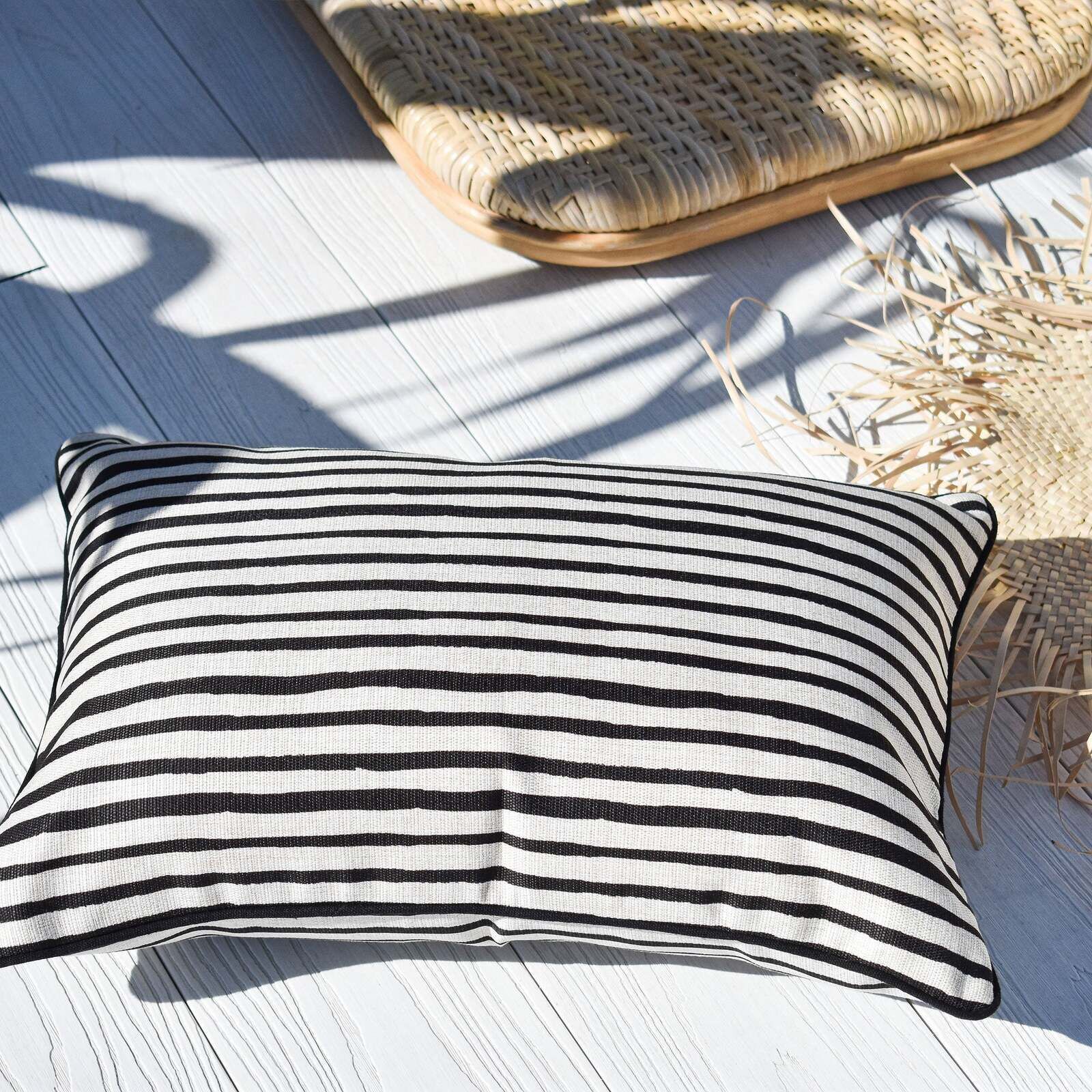 Cushion Cover-With Black Piping-Paint Stripes-35cm x 50cm Price