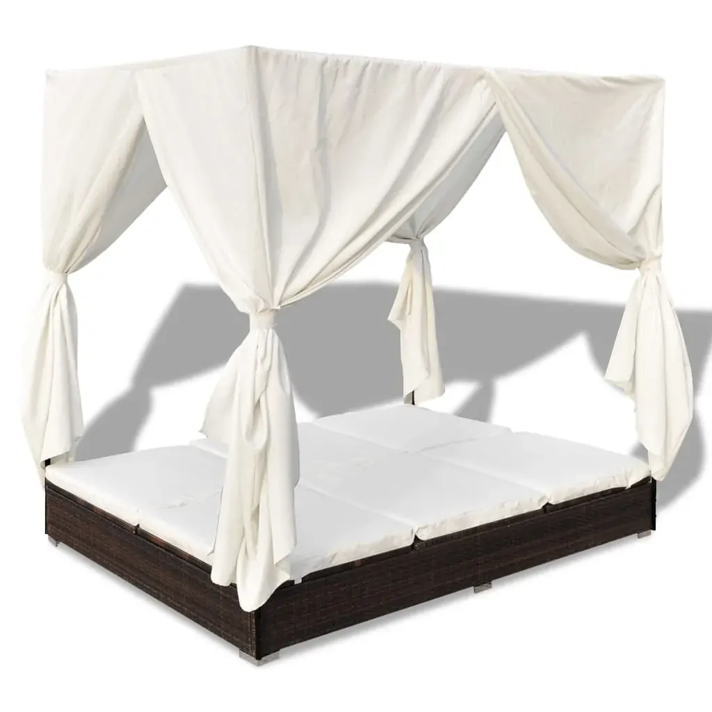 Outdoor Lounge Bed with Curtains Poly Rattan Price