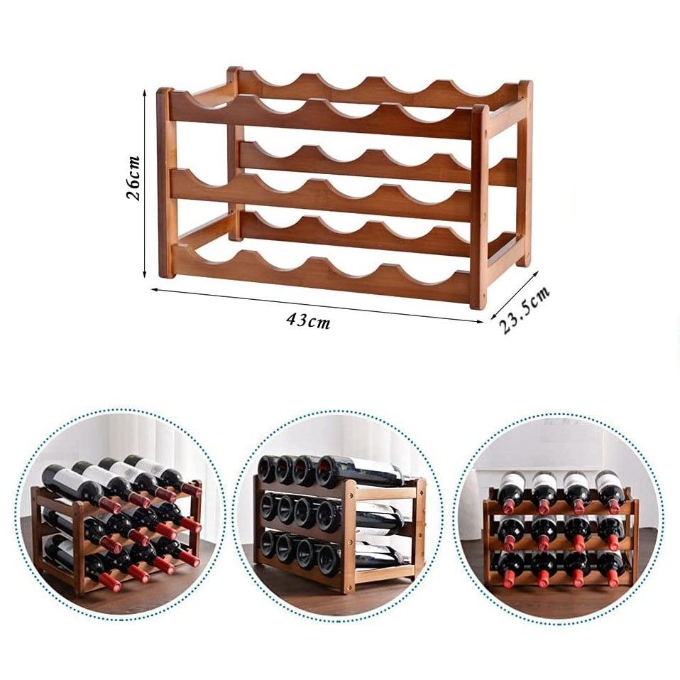 3-layer Bamboo Wine Storage Rack (12 bottles) Price