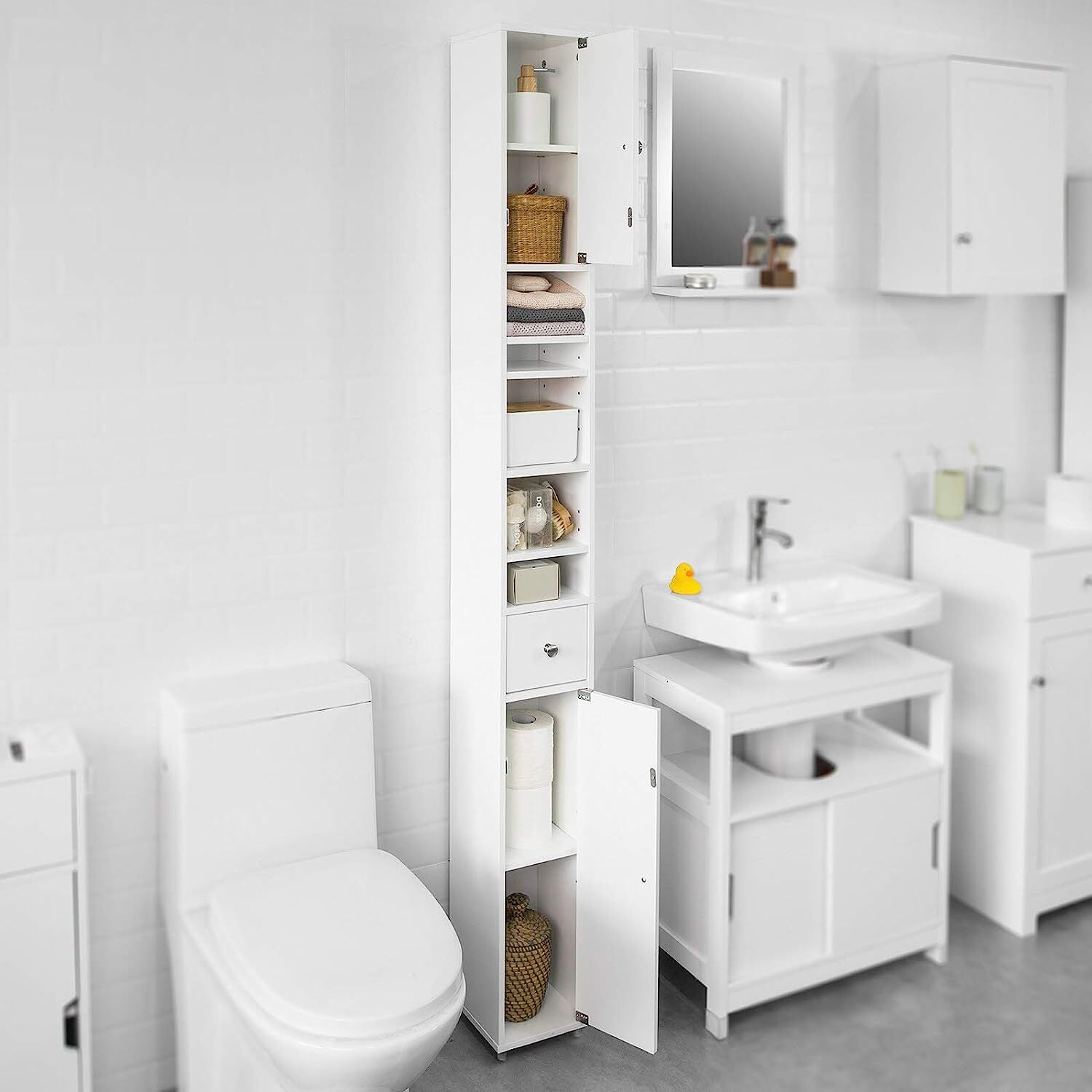 White Tall Bathroom Cabinet High Storage Price