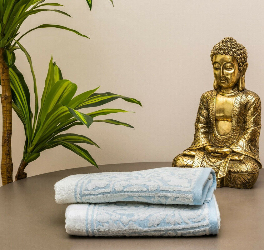 Premium Cotton Towel Jacquard White Blue Design Price