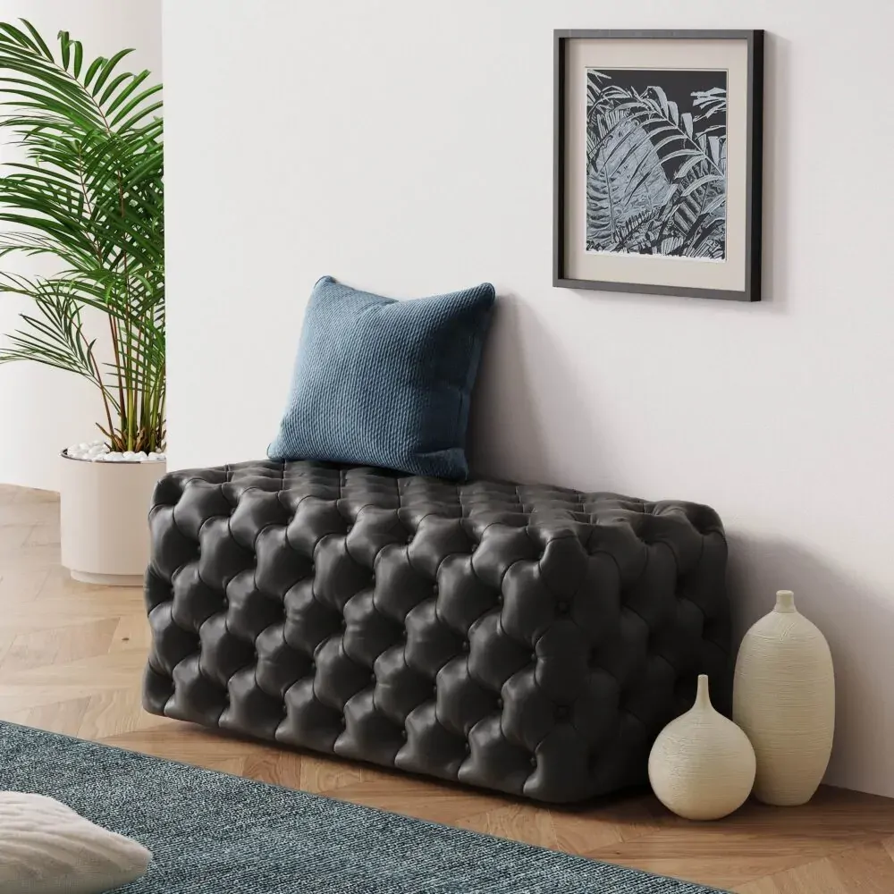 Black Leathaire Ottoman-Rectangular Price
