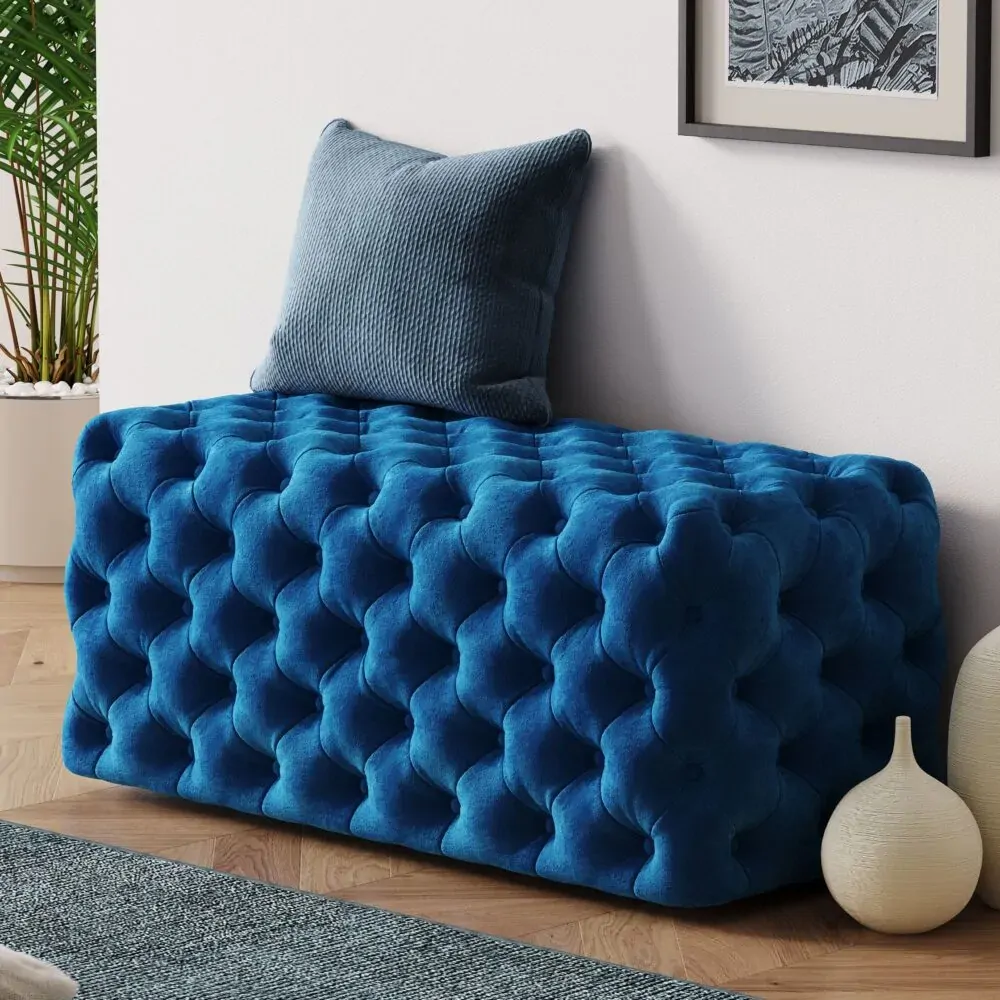 Elsa Navy Blue Velvet Ottoman-Rectangular Price