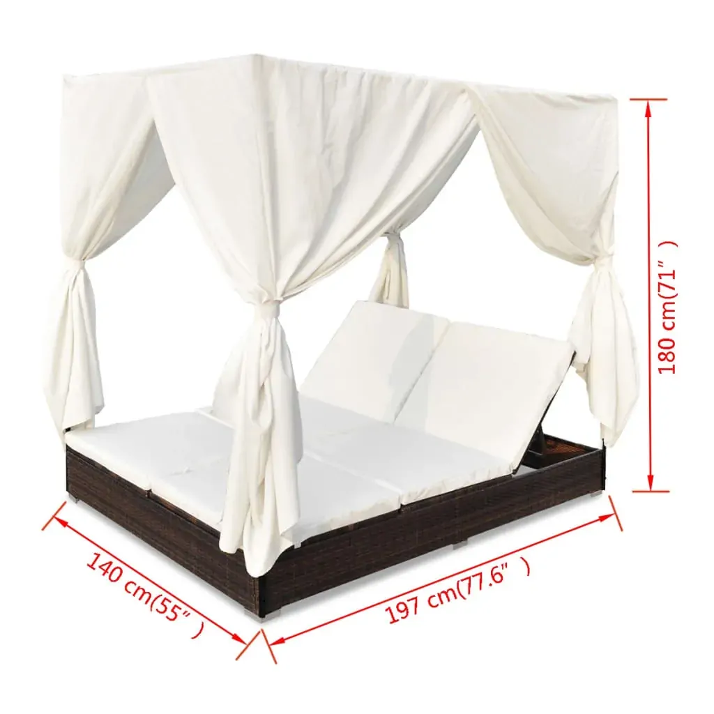 Outdoor Lounge Bed with Curtains Poly Rattan Price