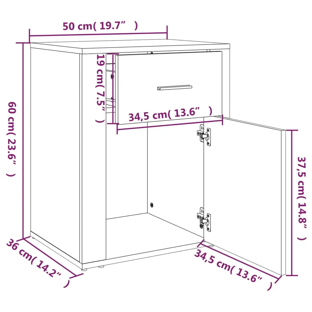 Euless Bedside Cabinet 50x36x60 cm Engineered Wood Price