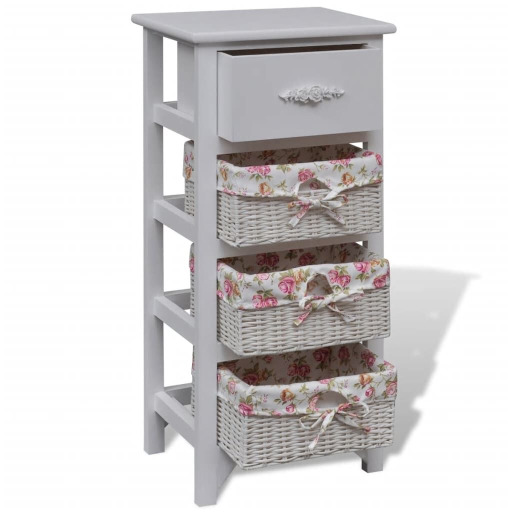Cabinet with 1 Drawer and 3 Baskets White Wood Price