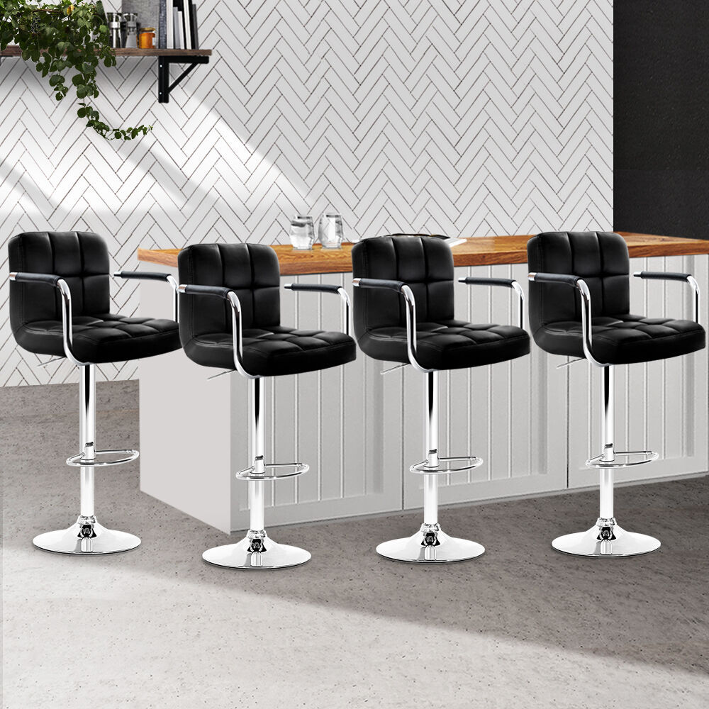 Artiss 2x Bar Stools Fabric Gas Lift w/Armrest Grey Price