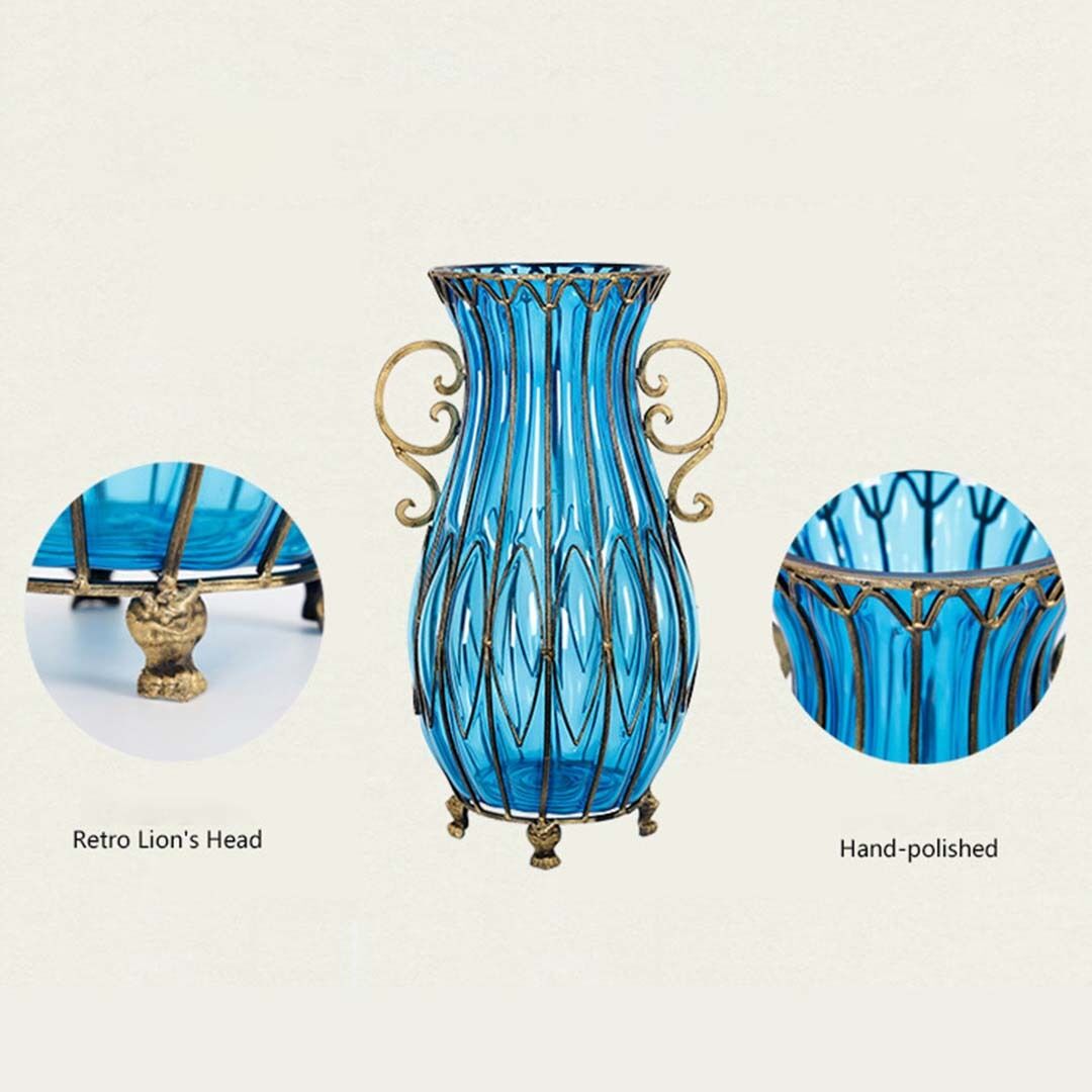 50cm Glass Oval Floor Vase with Metal Flower Stand Price