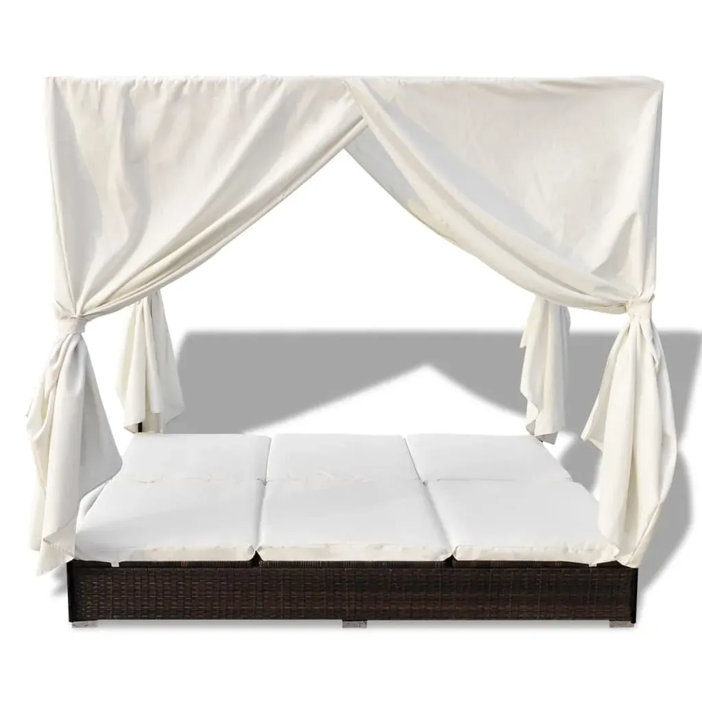 Outdoor Lounge Bed with Curtains Poly Rattan Price