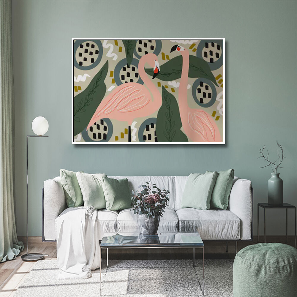 Flamingo White Frame Canvas Wall Art Price