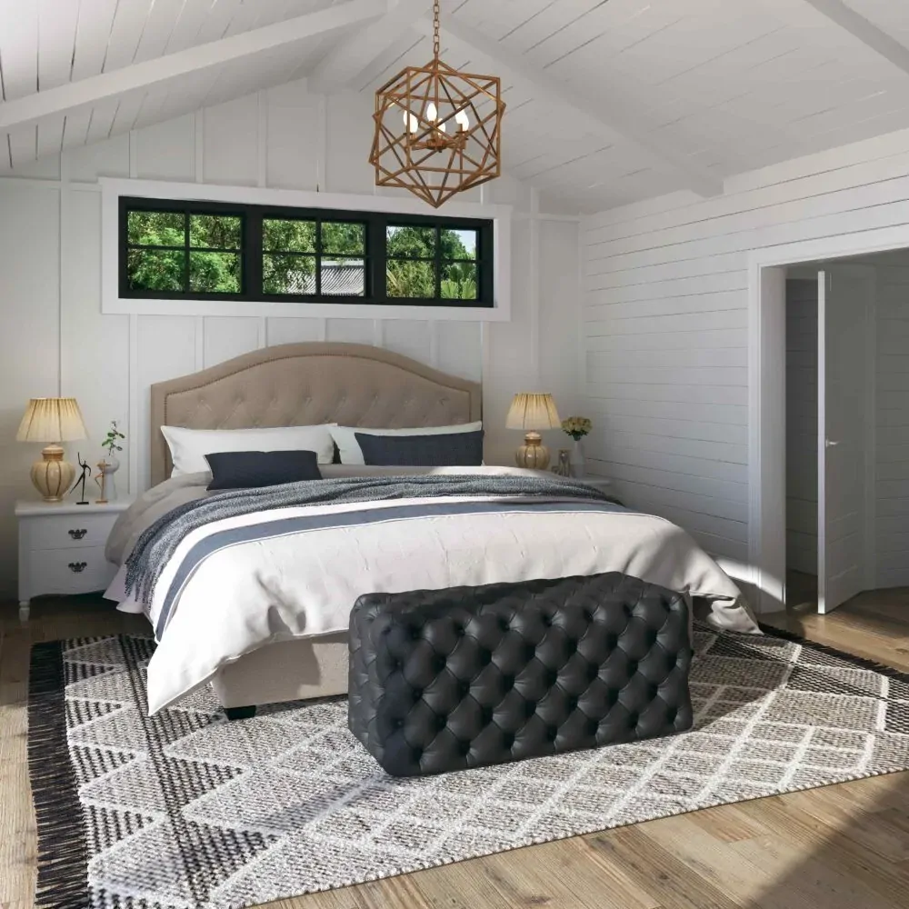 Black Leathaire Ottoman-Rectangular Price