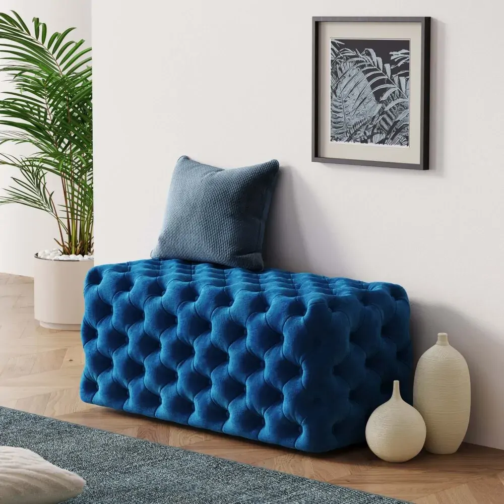 Elsa Navy Blue Velvet Ottoman-Rectangular Price