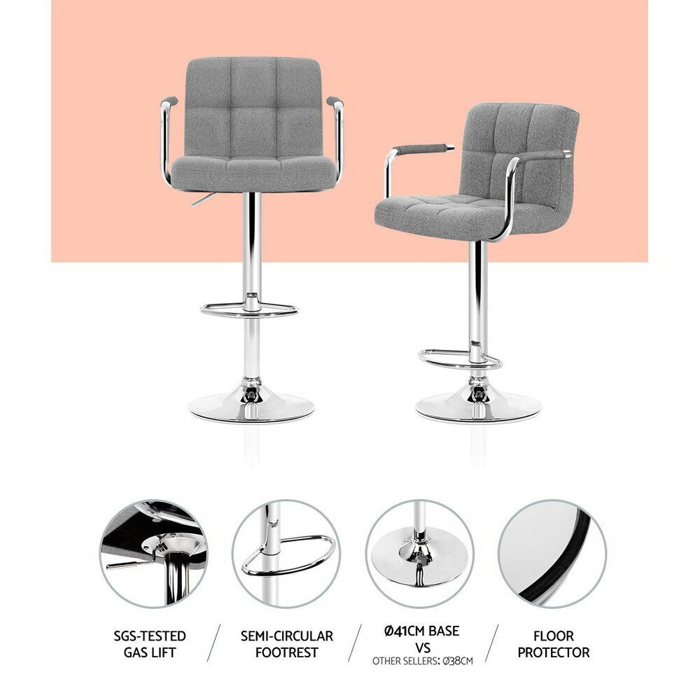 Artiss 2x Bar Stools Fabric Gas Lift w/Armrest Grey Price