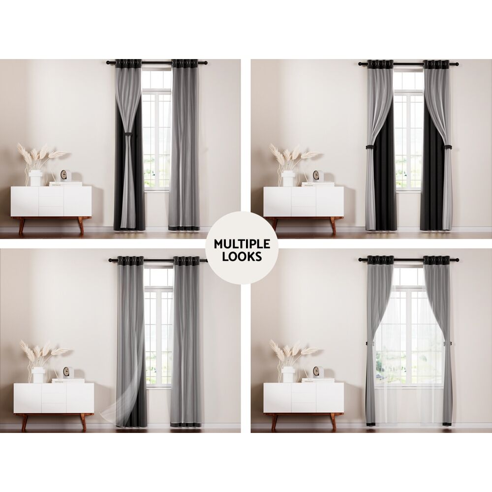 Artiss 2X 132x304cm Blockout Sheer Curtains Black Price