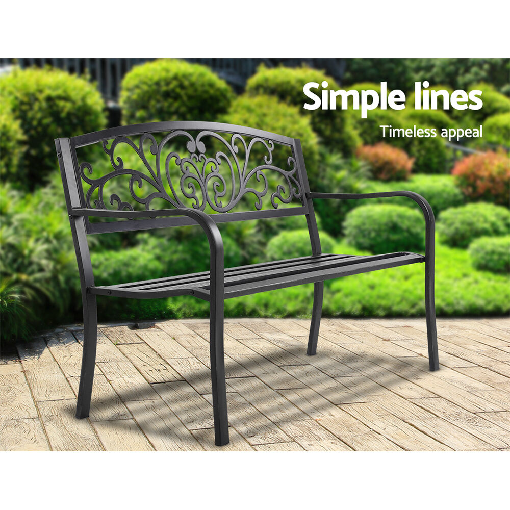 Gardeon Outdoor Garden Bench Seat Steel Outdoor Furniture 3 Seater Park Black Price