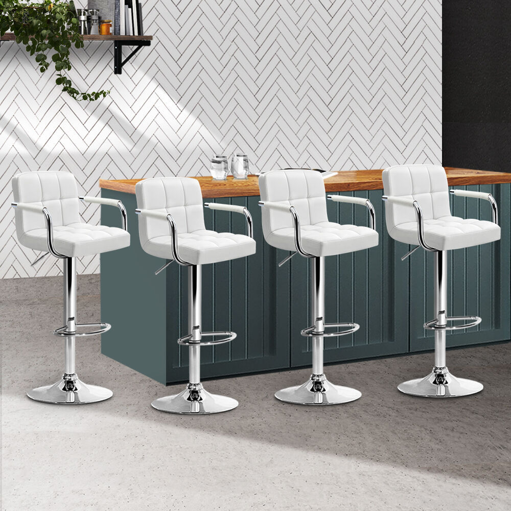 2x Bar Stools Leather Gas Lift w/Armrest Black Price