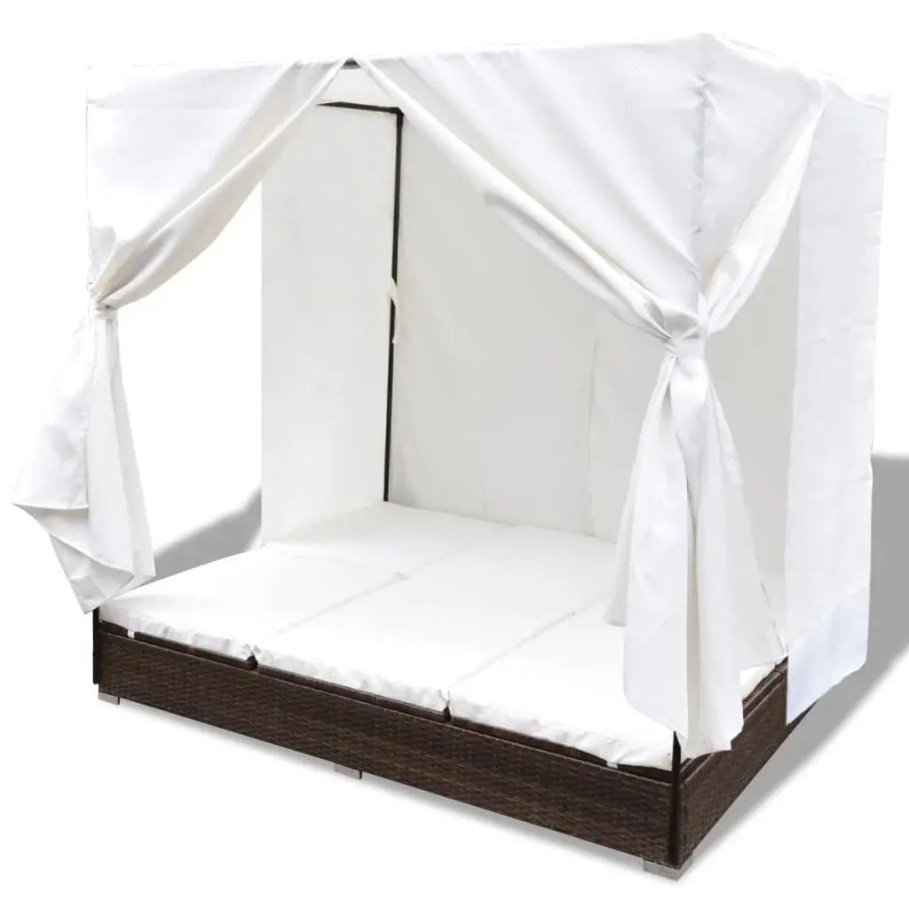 Outdoor Lounge Bed with Curtains Poly Rattan Price