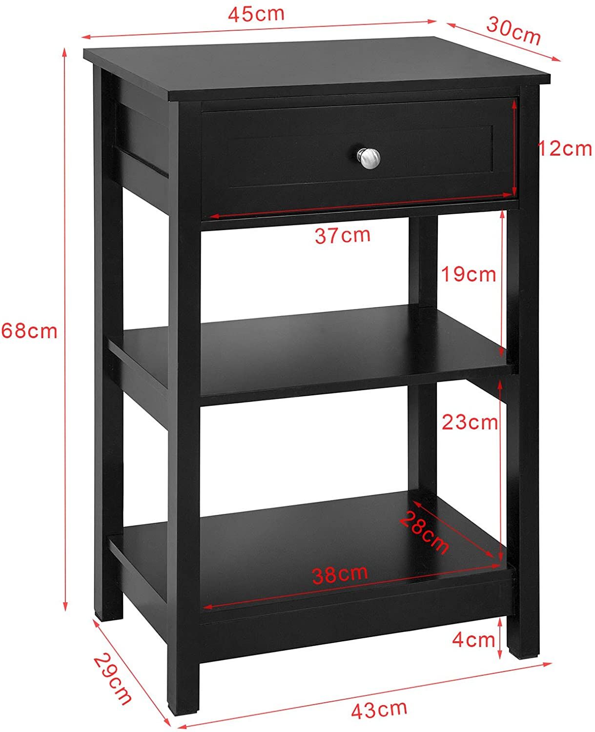 Tuscaloosa Black Bedside Table with 1 Drawer and 2 Shelves Price