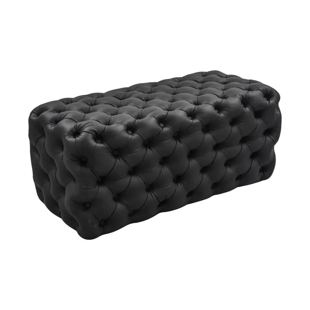 Black Leathaire Ottoman-Rectangular Price