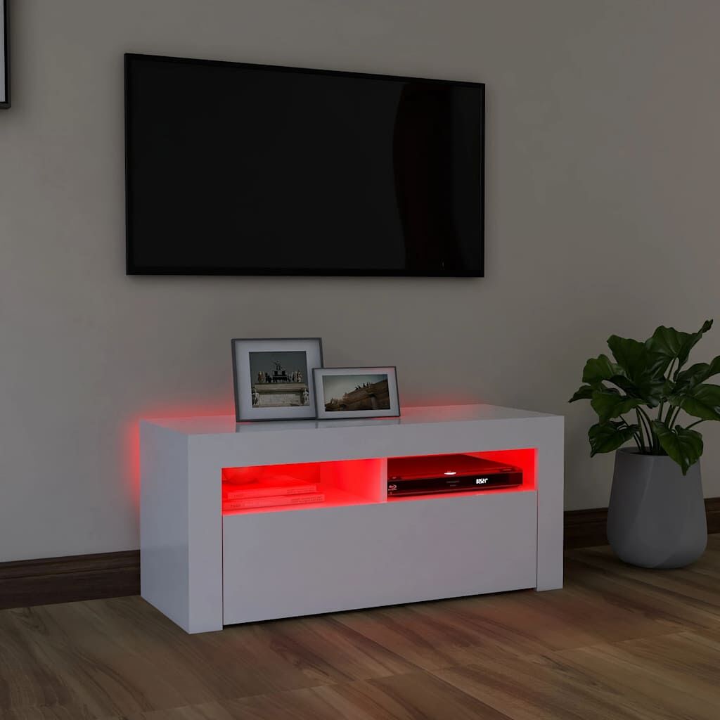 TV Cabinet with LED Lights White 90x35x40 cm Price