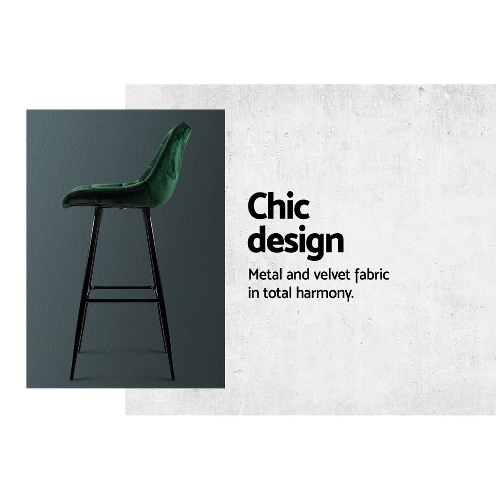 Artiss 2x Bar Stools Velvet Chairs Green Price