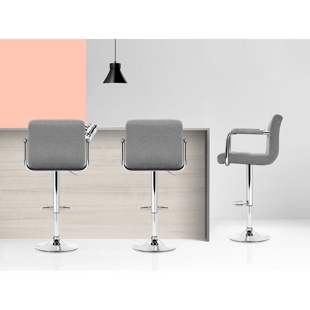 Artiss 2x Bar Stools Fabric Gas Lift w/Armrest Grey Price