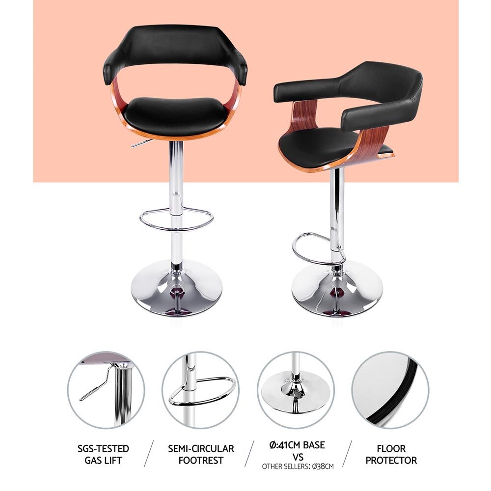 Artiss Bar Stools Gas Lift Leather w/Armrest Black Price
