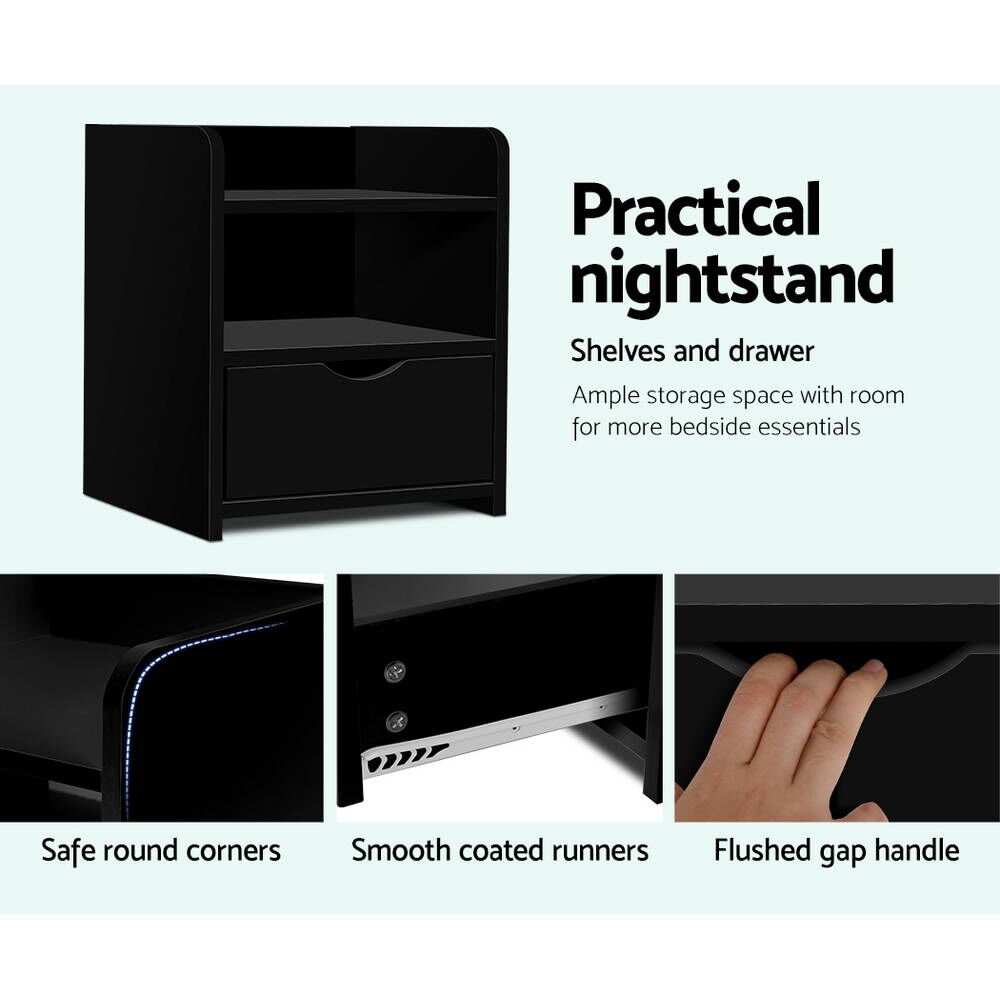 Artiss Bedside Table 1 Drawer with Shelf - FARA Black Price