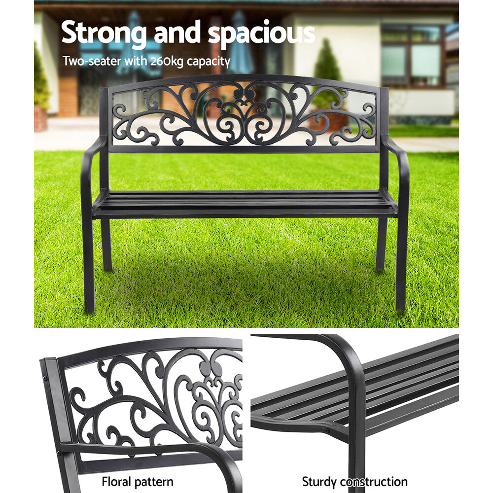 Gardeon Outdoor Garden Bench Seat Steel Outdoor Furniture 3 Seater Park Black Price