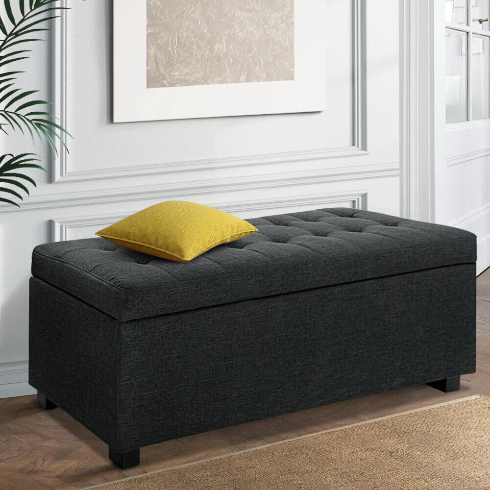 Storage Ottoman Blanket Box 97cm Linen Beige Price