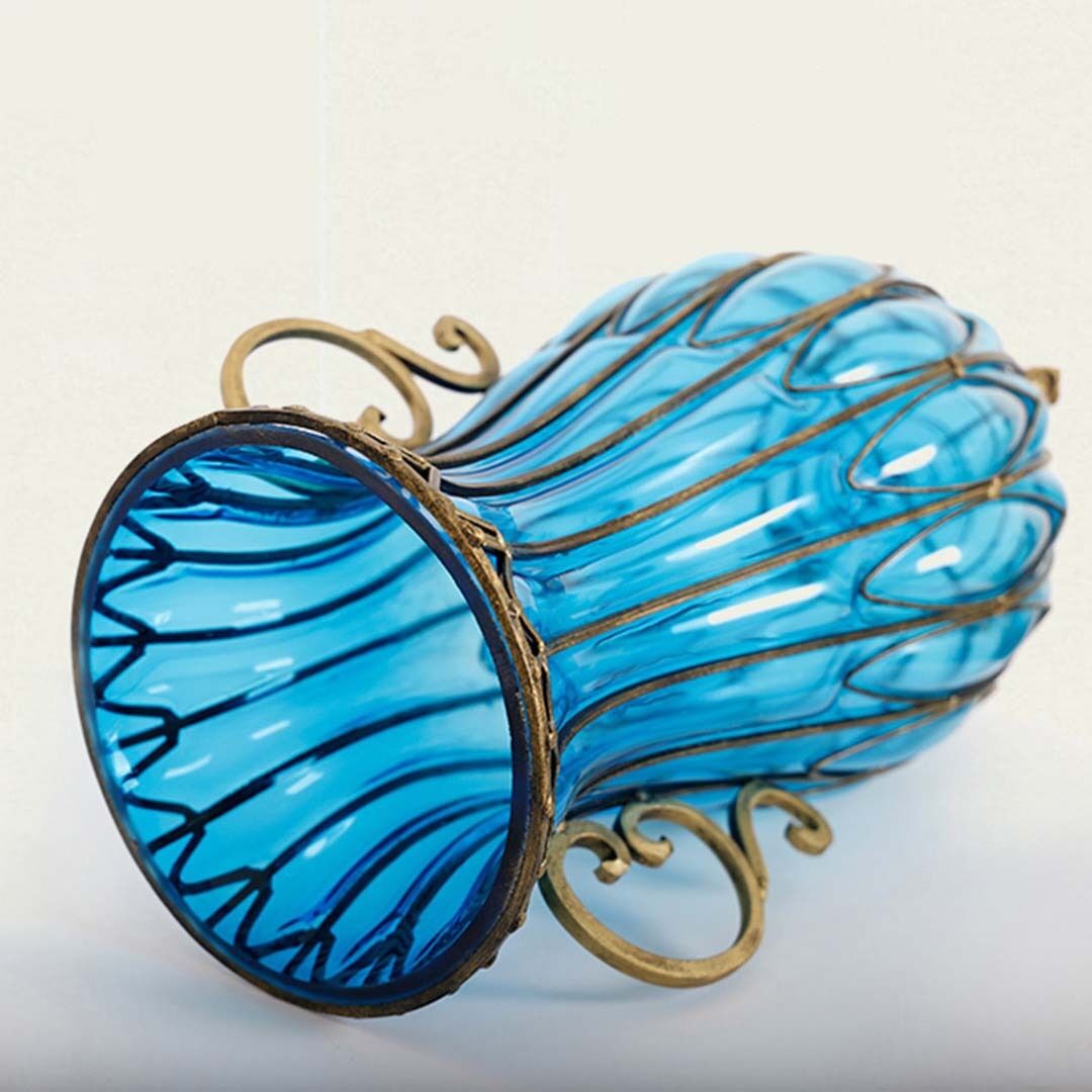 50cm Glass Oval Floor Vase with Metal Flower Stand Price