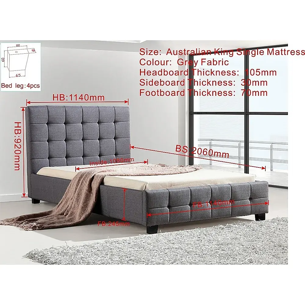 Clare King Single Fabric Deluxe Bed Frame Price