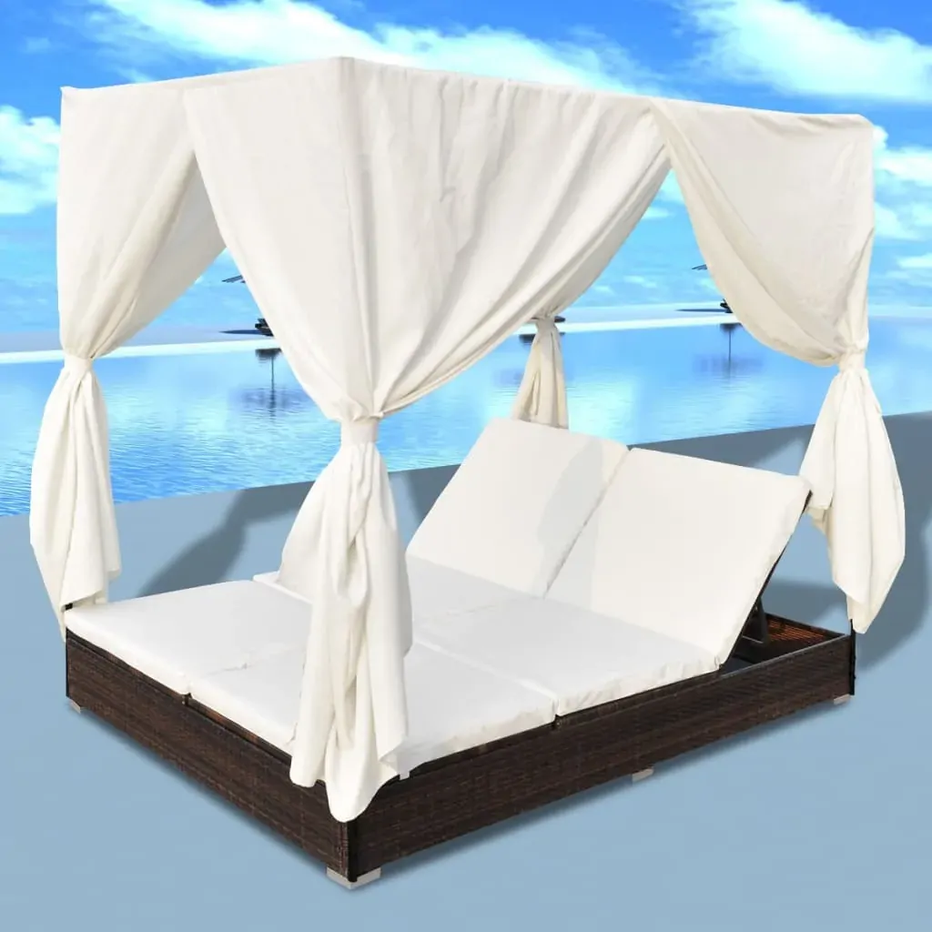 Outdoor Lounge Bed with Curtains Poly Rattan Price