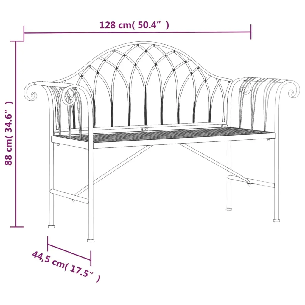 2-Seater Garden Bench 128 cm Black Steel Price