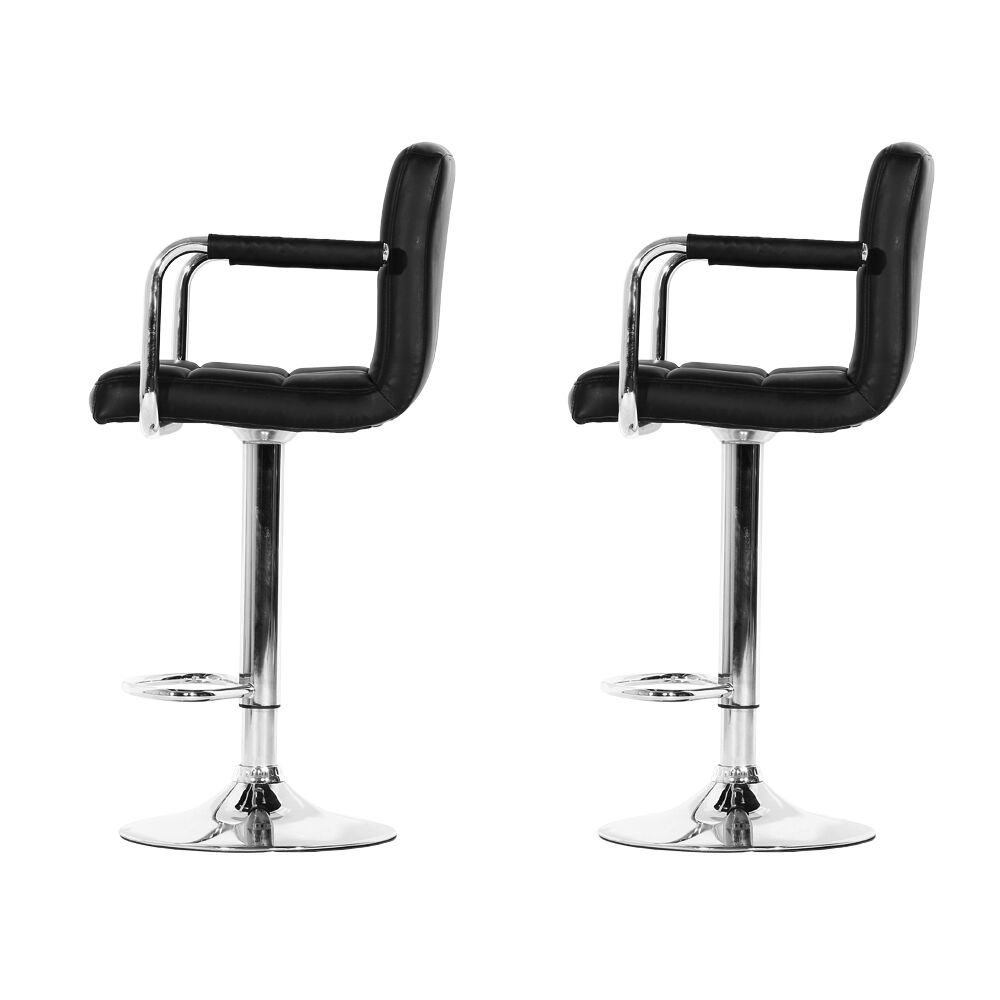 Artiss 2x Bar Stools Leather Gas Lift w/Armrest Black Price