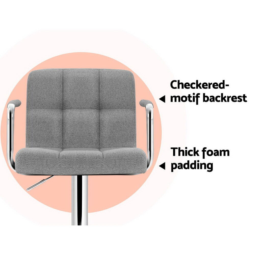 Artiss 2x Bar Stools Fabric Gas Lift w/Armrest Grey Price