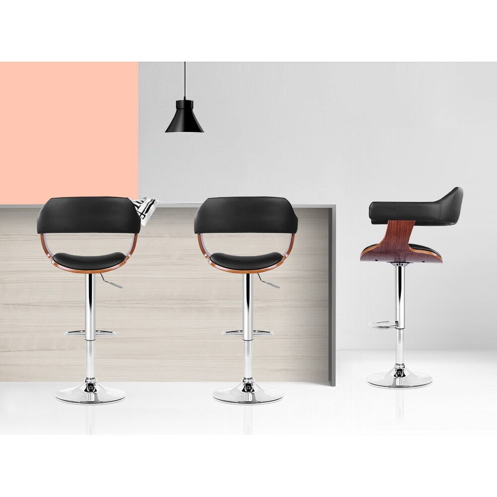 Artiss Bar Stools Gas Lift Leather w/Armrest Black Price