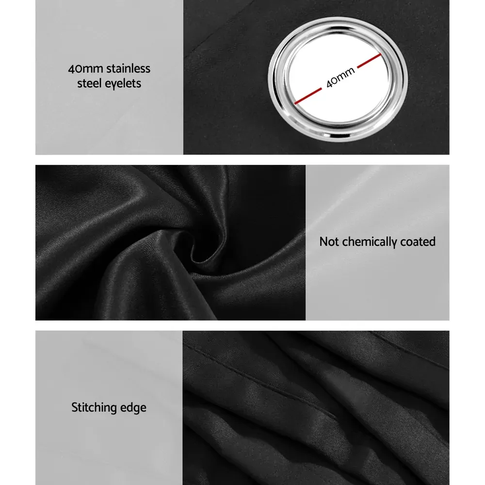 2X 132x160cm Blockout Sheer Curtains Black Price