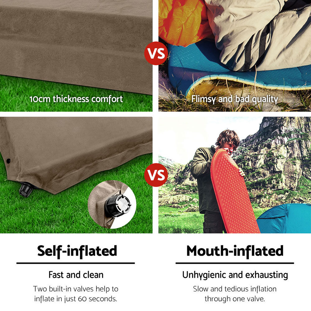 Weisshorn Self Inflating Mattress 10CM Camping Sleeping Mat Air Double Coffee Price