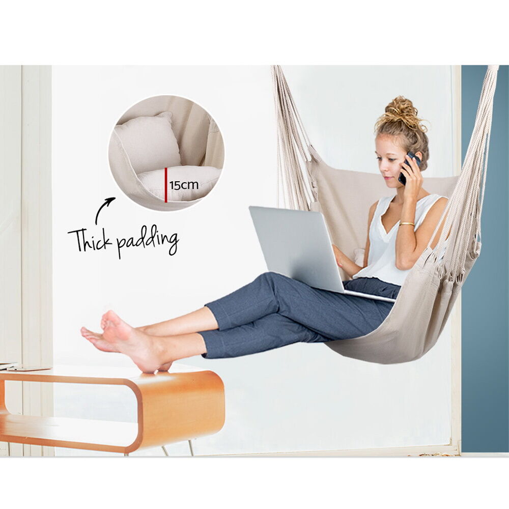 Gardeon Hammock Chair Outdoor Camping Hanging Hammocks Cushion Pillow Cream Price