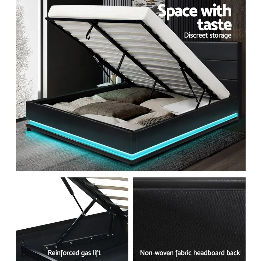 Benda LED Bed Frame PU Leather Gas Lift Storage Price