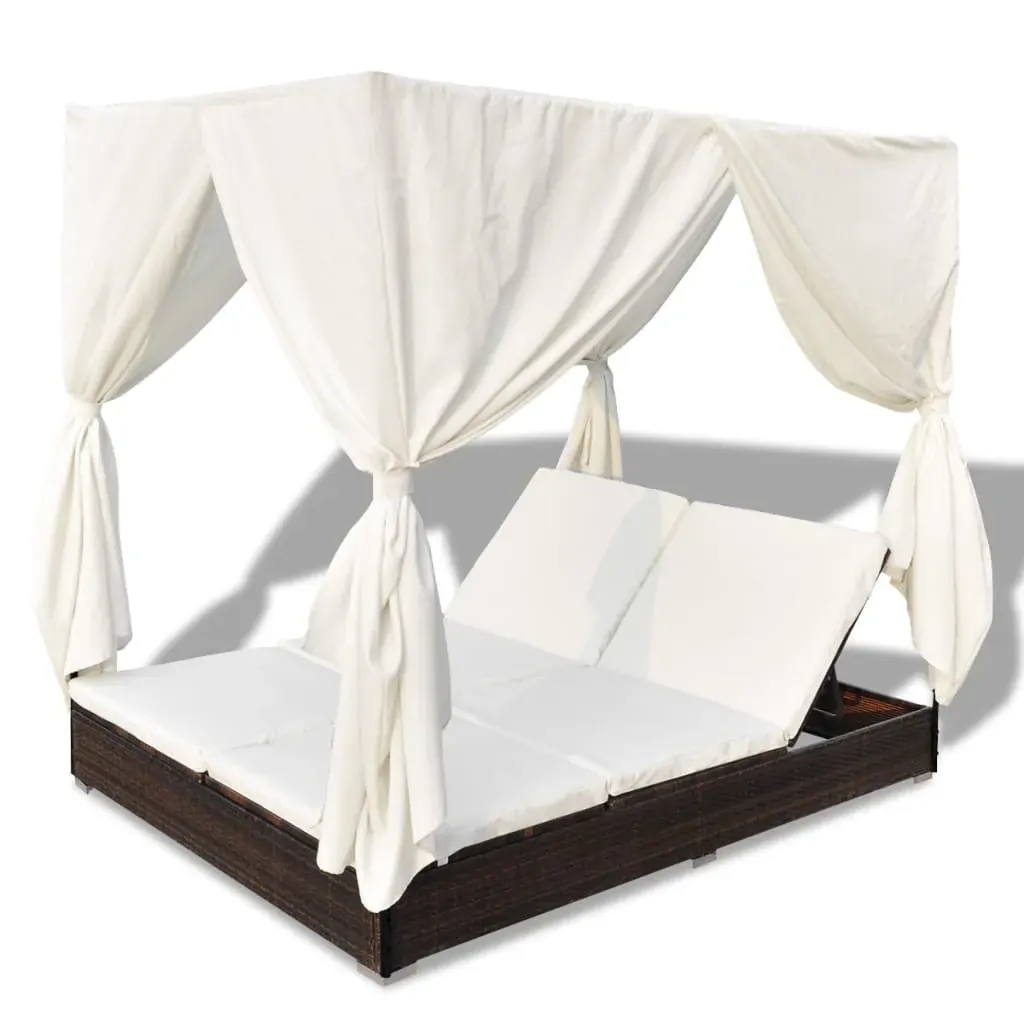 Outdoor Lounge Bed with Curtains Poly Rattan Price
